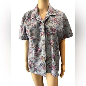 Vintage 90’s boxy floral short sleeve shirt denim look-L